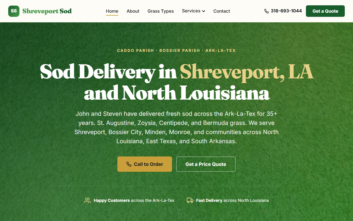 Shreveport Sod homepage